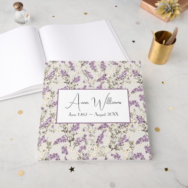 Watercolor Lilacs for Memorial Service Gästböcker (Framsidan öppen)