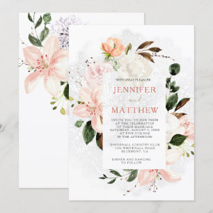 Watercolor Lilies, Ro, Peonies, Magnolias Inbjudningar