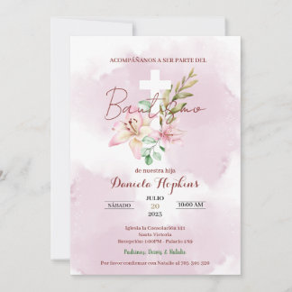 Watercolor lily baptism invitation inbjudningar