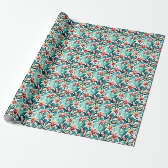 Watercolor Lily Flower Gift Wrap Presentpapper (Utrullad)