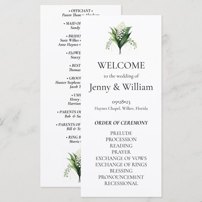 Watercolor Lily i Valley Möhippa Bröllop (Fram/baksida)