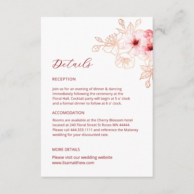 Watercolor Line Art Cherry Blossom Details Tilläggskort (Framsida)