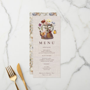 Watercolor Linen WildblommTea Party Menu Meny