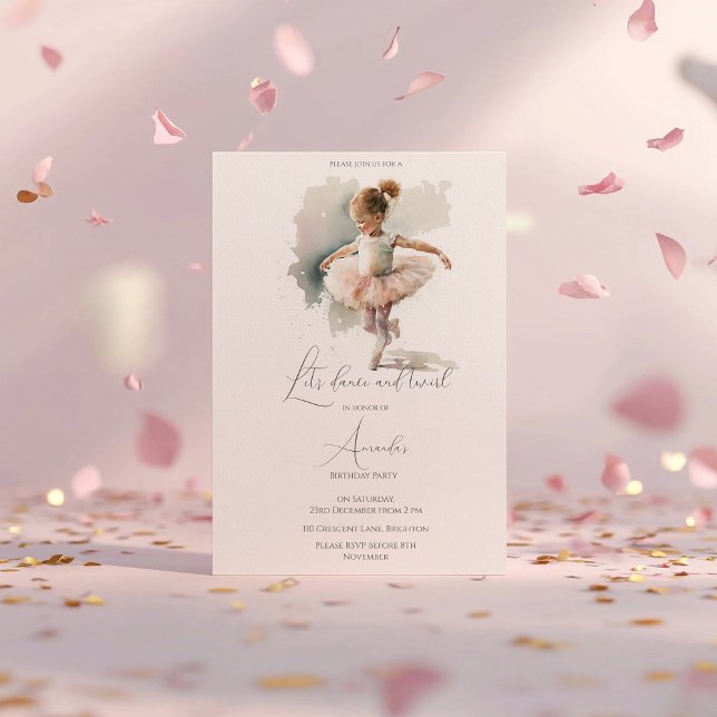Watercolor Little Ballerina Birthday Inbjudningar (Skapare uppladdad)