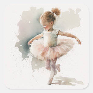 Watercolor Little Ballerina Fyrkantigt Klistermärke