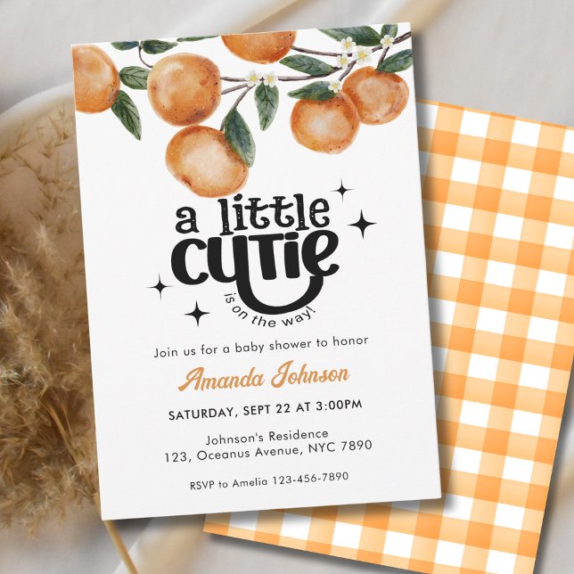 Watercolor Little Cutie Citrus Orange Baby Shower  Inbjudningar (Skapare uppladdad)