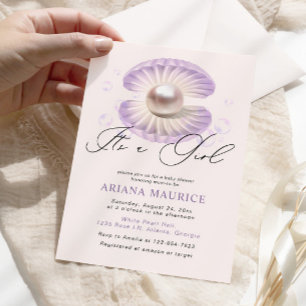 Watercolor Little Pearl'a Girl Baby Shower Inbjudningar