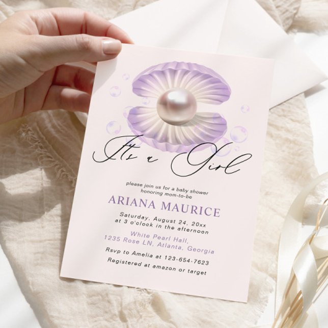 Watercolor Little Pearl'a Girl Baby Shower Inbjudningar (Skapare uppladdad)