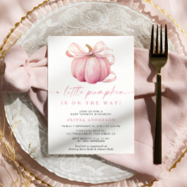 Watercolor Little Pumpkin Rosa Girl Baby Shower Inbjudningar