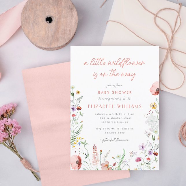 Watercolor Little WildblommGirl Baby Shower Inbjudningar (Skapare uppladdad)
