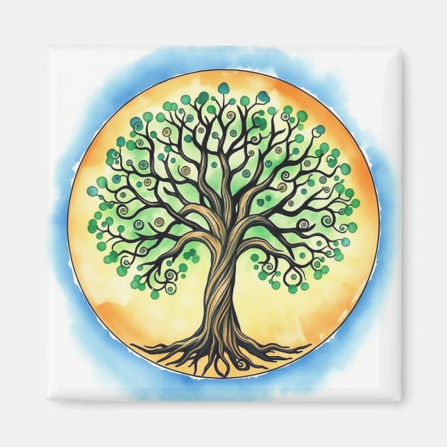 Watercolor Livets träd Magnet (Framsidan)