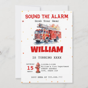 Watercolor Ljud, Alarm Fireman Birthday Inbjudningar