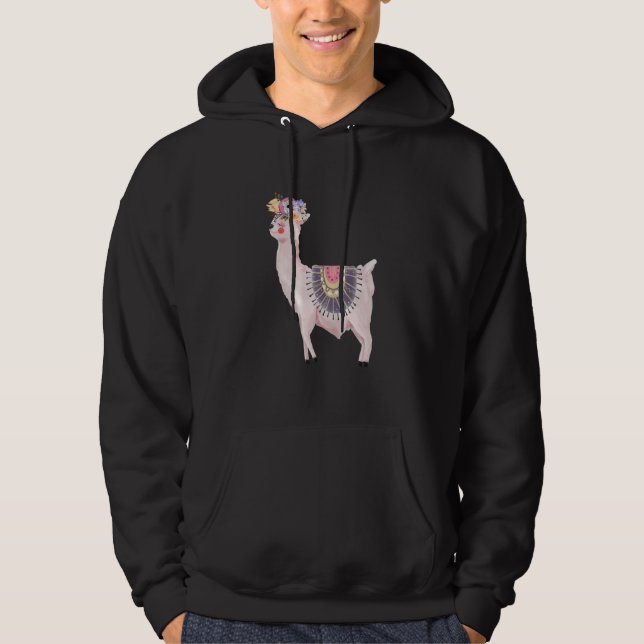 Watercolor Llama Alpaca Boy  Girl  Kids Hoodie (Framsida)
