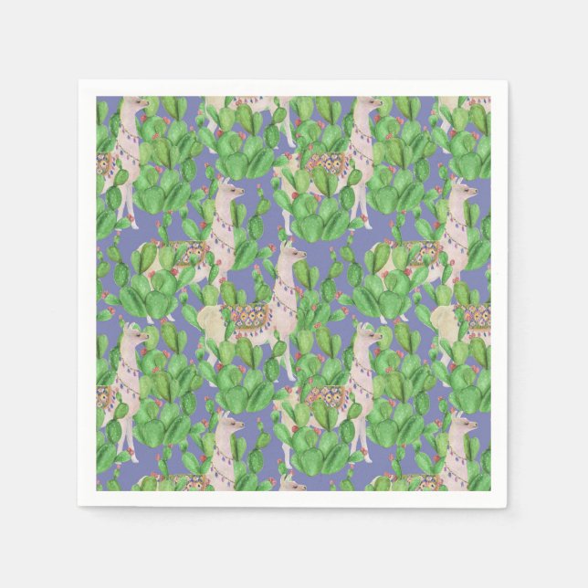 Watercolor Llama & Catus Mönster Pappersservett (Framsidan)