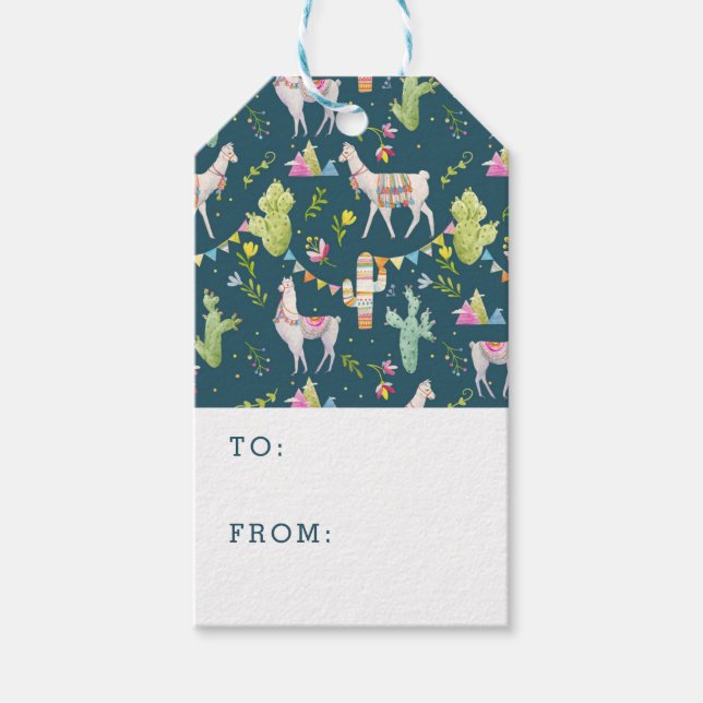 Watercolor Llama Flagga Mönster Presentetikett (Framsidan)