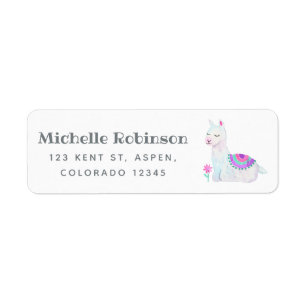 Watercolor Llama Kids Returadress Etikett