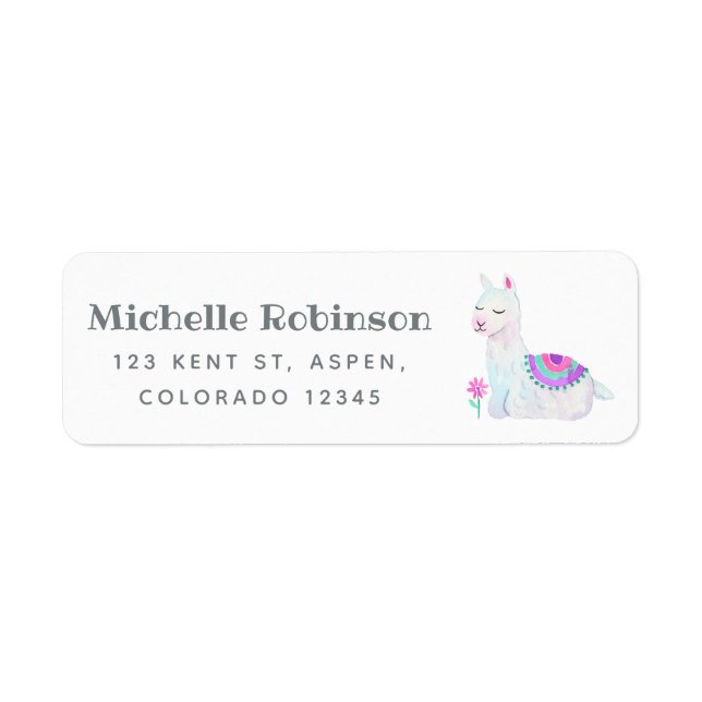 Watercolor Llama Kids Returadress Etikett (Framsidan)