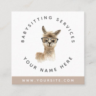 Watercolor Llama Wearing Glasses Babywatch Pastel Fyrkantigt Visitkort