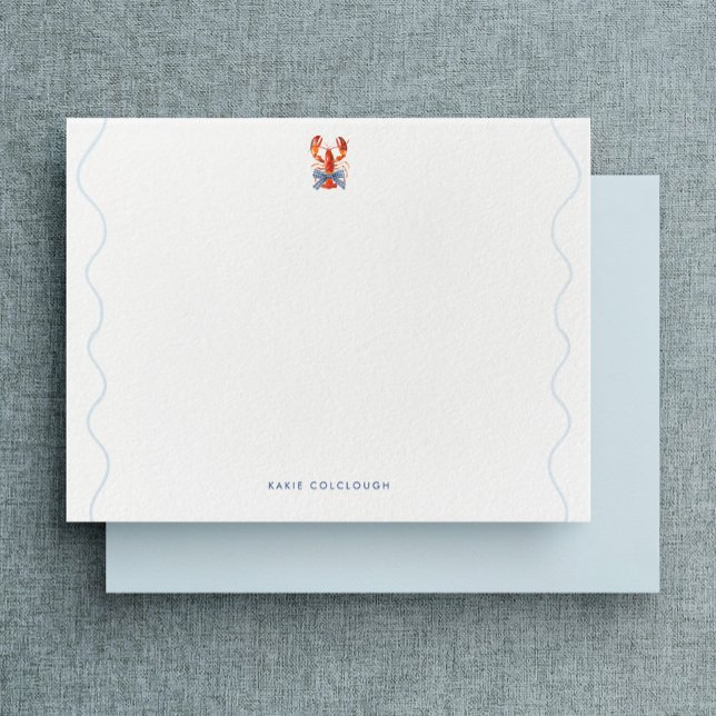 Watercolor Lobster Coastal Flat Note Card Anteckningskort (Skapare uppladdad)