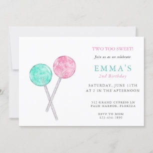 Watercolor Lollipop Födelsedagsfest inbjudan