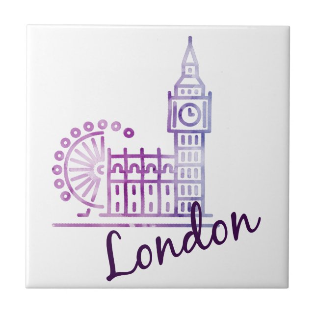 Watercolor London Big Ben Ceramic Tile - British Kakelplatta (Framsidan)
