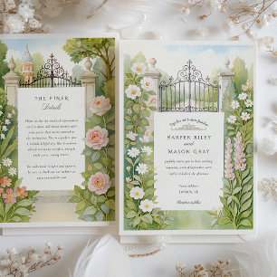 Watercolor London Järn Grind & Flowers Bröllop Inbjudningar