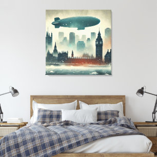 Watercolor London Skyline med läsbar Canvastryck