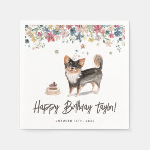Watercolor Long Hjärmed Chihuahua Hund Birthday Pappersservett