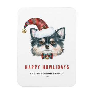 Watercolor Long Hjärmed Chihuahua Lycklig Howliday Magnet