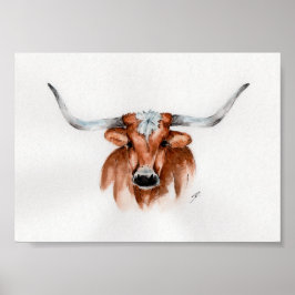 Watercolor Longhorn Poster