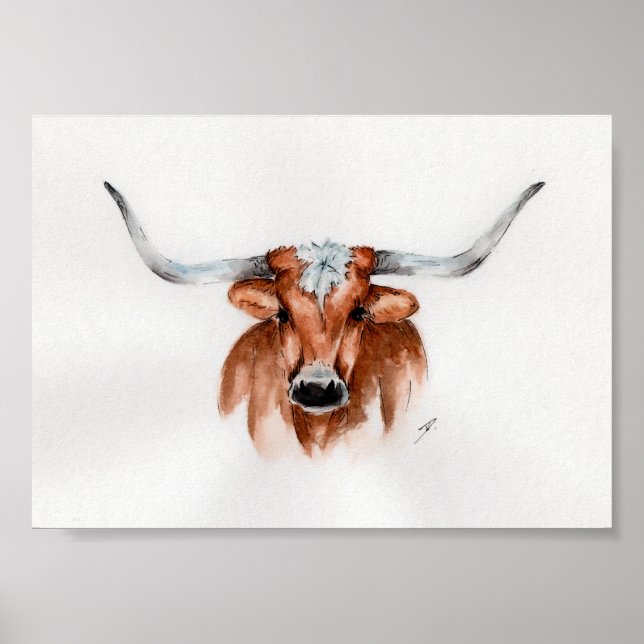 Watercolor Longhorn Poster (Framsidan)