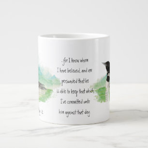 Watercolor Loon 2 Timothy 1:12 Scripture Christian Jumbo Mugg