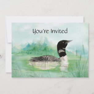 Watercolor Loon Anpassningsbar Födelsedagsfest Inb Inbjudningar