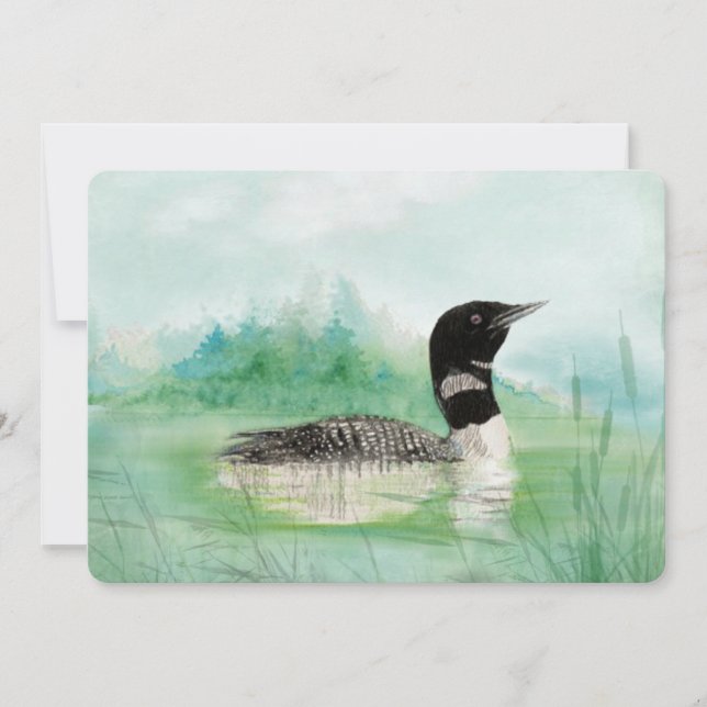Watercolor Loon Bird Födelsedagsfest Inbjudan (Framsida)