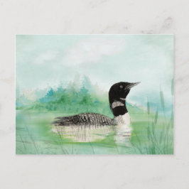 Watercolor Loon Wilderness Sjö Bird Nature Art Vykort