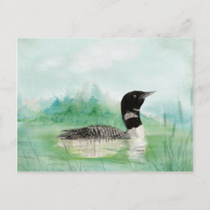 Watercolor Loon Wilderness Sjö Bird Nature Art Vykort