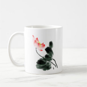 Watercolor Lotus Blommigt Chinoiserie Bläck Tvätta Kaffemugg