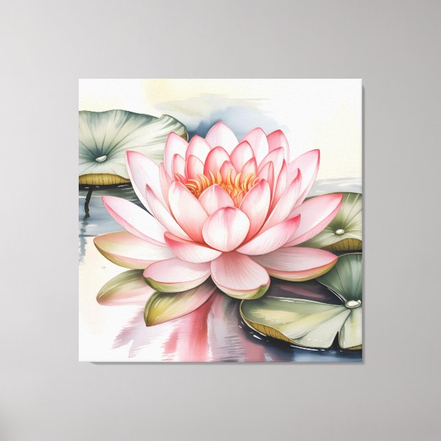 Watercolor Lotus Flower stretched Canvas Print (Framsida)