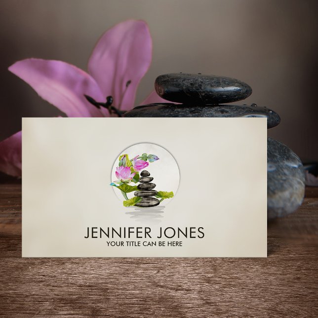 Watercolor Lotus Flowers och Zen Stones Visitkort (Skapare uppladdad)