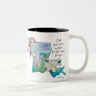 Watercolor Louisian Love Bird and Flower Två-Tonad Mugg