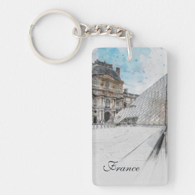 Watercolor Louvre Keychain - Paris Travel Souvenir (Framsidan)