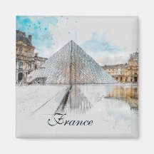 Watercolor Louvre Magnet - Paris Frankrike Travel