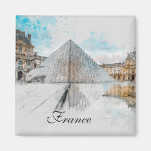 Watercolor Louvre Magnet - Paris Frankrike Travel