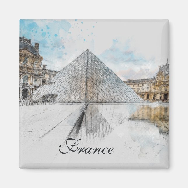 Watercolor Louvre Magnet - Paris Frankrike Travel (Framsidan)