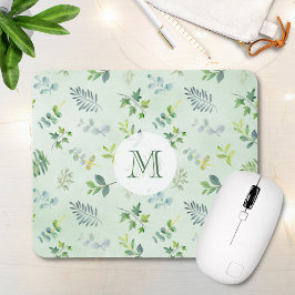 Watercolor Löv Foliage Greenery Monogram Musmatta