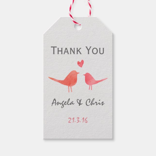 Watercolor Love birds Bröllop Presentetikett (Framsidan)