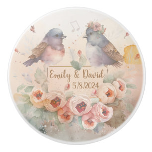 Watercolor love birds med ro för bröllop knopp