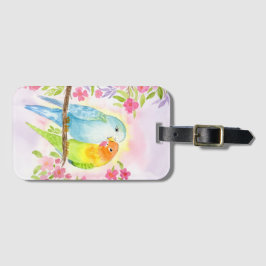 Watercolor Love Birds with Pink Flowers Bagagebricka