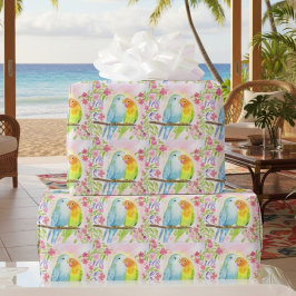 Watercolor Love Birds with Pink Flowers Presentpapper