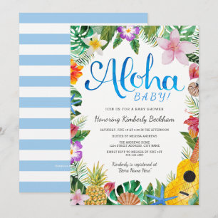 Watercolor Luau Baby Shower Inbjudan Blå